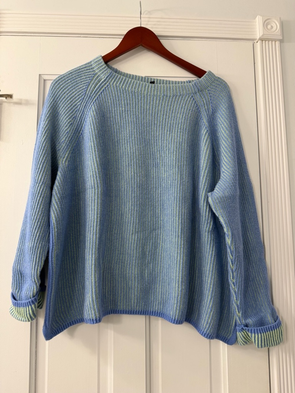 Talbots Light Blue & Mint Striped Women's Crewneck Sweater